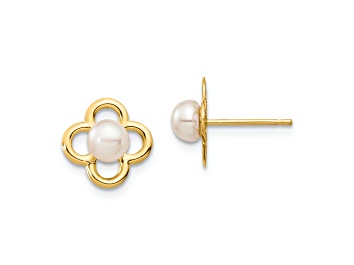 Picture of 14K Yellow Gold 4-5mm White Button Freshwater Cultured Pearl Post Earrings