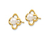 14K Yellow Gold 4-5mm White Button Freshwater Cultured Pearl Post Earrings
