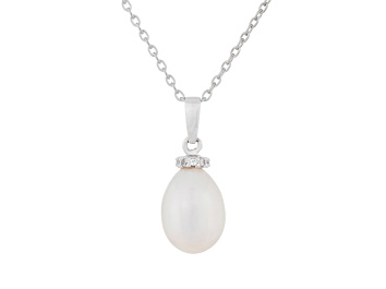 Picture of 9-10mm White Cultured Freshwater Pearl Sterling Silver Pendant W/Chain