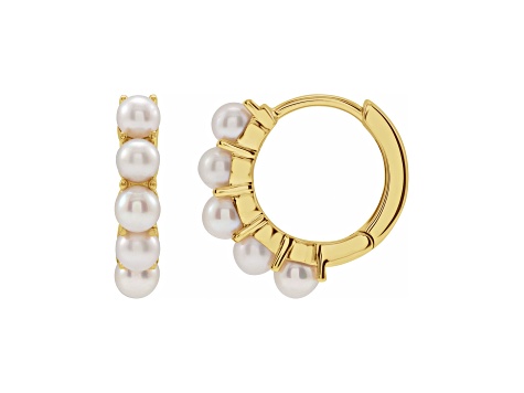 14K Yellow Gold Pearls Medium Hoop Earrings