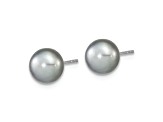 Rhodium Over Sterling Silver 7-8mm Gray Freshwater Pearl Earring Bracelet Necklace Set