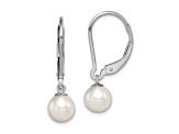 Rhodium Over Sterling Silver 6-7mm Freshwater Cultured Pearl Leverback Dangle Earrings