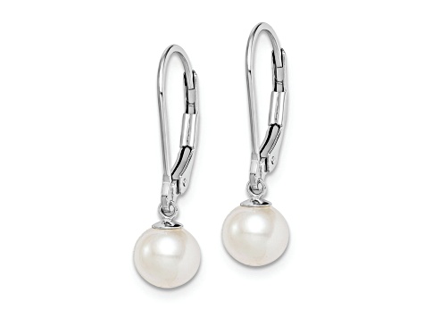 Rhodium Over Sterling Silver 6-7mm Freshwater Cultured Pearl Leverback Dangle Earrings