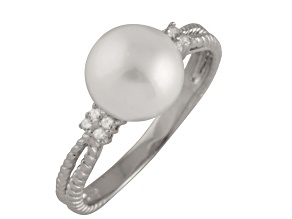 White Cultured Freshwater Pearl Ring Rhodium Over Silver