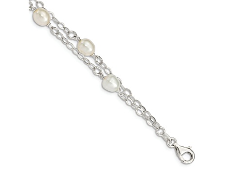 Sterling Silver White Freshwater Cultured Pearl 7.5 inch Bracelet