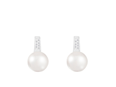 10.5-11mm White Cultured Freshwater Pearl Rhodium Over Sterling Silver Earrings