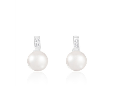 10.5-11mm White Cultured Freshwater Pearl Rhodium Over Sterling Silver Earrings