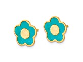 14K Yellow Gold Teal Color Mother of Pearl Flower Post Earrings