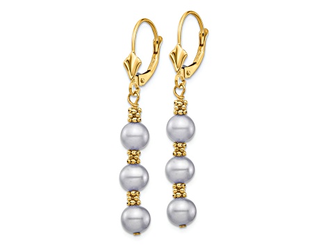 14K Yellow Gold 5-6mm Grey Semi-round Freshwater Cultured Pearl Leverback Earrings