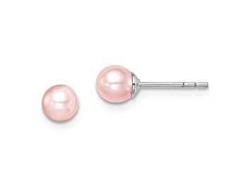 Picture of Rhodium Over Sterling Silver 4-5mm Pink Round FWC Pearl Stud Earrings