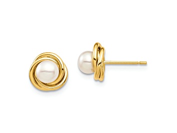 Picture of 14k Yellow Gold Children's 4-5mm White Button Freshwater Cultured Pearl Stud Earrings