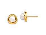 14k Yellow Gold Children's 4-5mm White Button Freshwater Cultured Pearl Stud Earrings