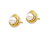 14k Yellow Gold Children's 4-5mm White Button Freshwater Cultured Pearl Stud Earrings