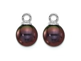 Rhodium Over 14K White Gold 7-8mm Black and White Freshwater Cultured Pearl Dangle Hoop Earrings