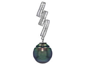 Peacock Tahitian Cultured Pearl with Diamonds 18K White Gold Pendant