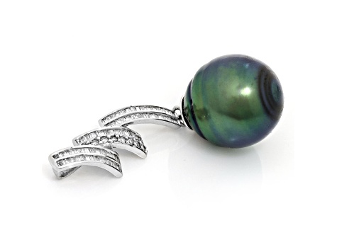 Peacock Tahitian Cultured Pearl with Diamonds 18K White Gold Pendant