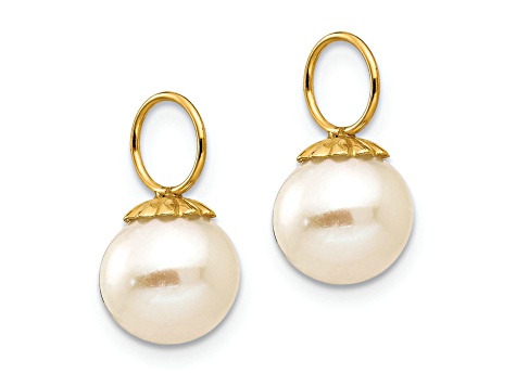 14k Yellow Gold Freshwater Cultured Pearl Hoop Enhancers Earrings