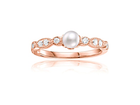 Freshwater Pearl with Moissanite Accents 18K Rose Gold Over Sterling Silver Ring