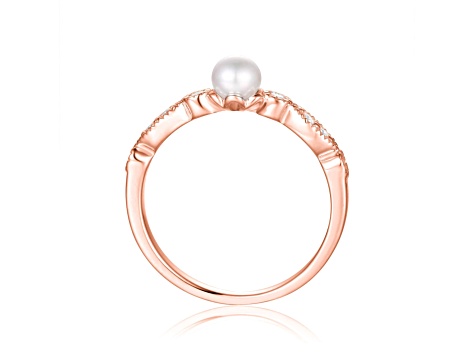 Freshwater Pearl with Moissanite Accents 18K Rose Gold Over Sterling Silver Ring