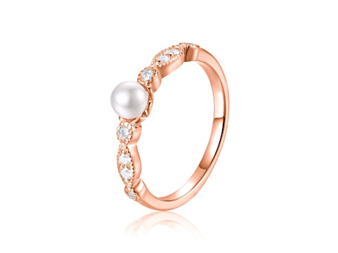 Freshwater Pearl with Moissanite Accents 18K Rose Gold Over Sterling Silver Ring