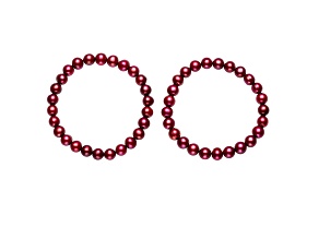 7mm Cranberry Cultured Freshwater Pearl Stretch Bracelet Set of 2