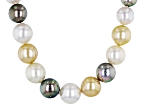 12-15mm Multicolored Cultured Tahitian and South Sea Pearl 14k White Gold 17 Inch Strand Necklace