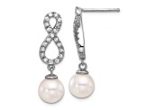 Rhodium Over 14K White Gold 7-8mm White Akoya Cultured Pearl and 0.40ctw Diamond Post Earrings