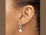 Rhodium Over 14K White Gold 7-8mm White Akoya Cultured Pearl and 0.40ctw Diamond Post Earrings