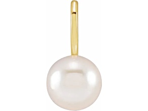 14K Yellow Gold 6mm Round White Akoya Pearl Solitaire Pendant.