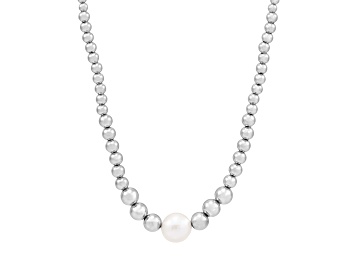 Picture of 13-14mm Round White Freshwater Pearl Sterling Silver Graduated Beaded Necklace