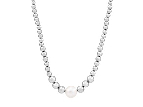 13-14mm Round White Freshwater Pearl Sterling Silver Graduated Beaded Necklace
