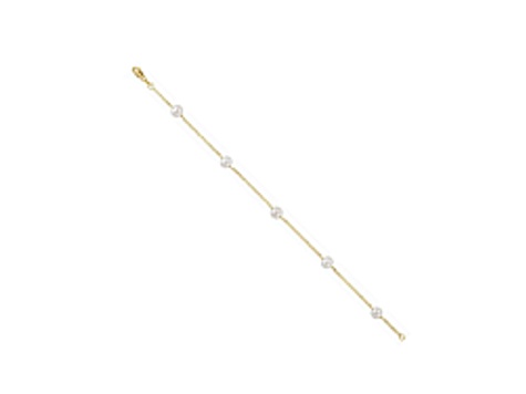 14K Yellow Gold White Freshwater Pearl 7 inch Bracelet