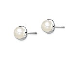 Rhodium Over Sterling Silver  6-7mm White Button Freshwater Cultured Pearl Earrings