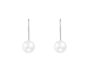 6-7mm White Cultured Freshwater Pearl Rhodium Over Sterling Silver Earrings
