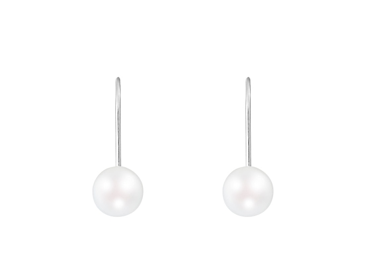 6-7mm White Cultured Freshwater Pearl Rhodium Over Sterling Silver Earrings