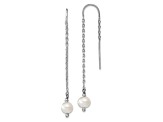 Rhodium Over Sterling Silver  6-7mm White Freshwater Cultured Pearl Threader Earrings