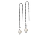 Rhodium Over Sterling Silver  6-7mm White Freshwater Cultured Pearl Threader Earrings