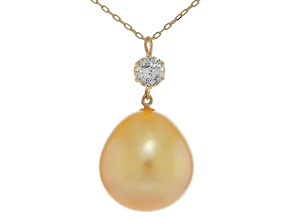 Golden South Sea Cultured Pearl With Diamond 18k Yellow Gold Pendant