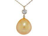 Golden South Sea Cultured Pearl With Diamond 18k Yellow Gold Pendant