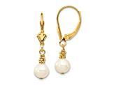 14K Yellow Gold 5-6mm White Semi-round Freshwater Cultured Pearl Leverback Earrings