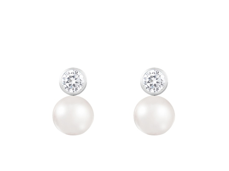 7.5-8mm White Cultured Freshwater Pearl Rhodium Over Sterling Silver Earrings