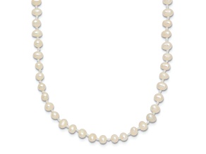 14k Yellow Gold 3-4mm White Near Round Freshwater Cultured Pearl 16 Inch Necklace
