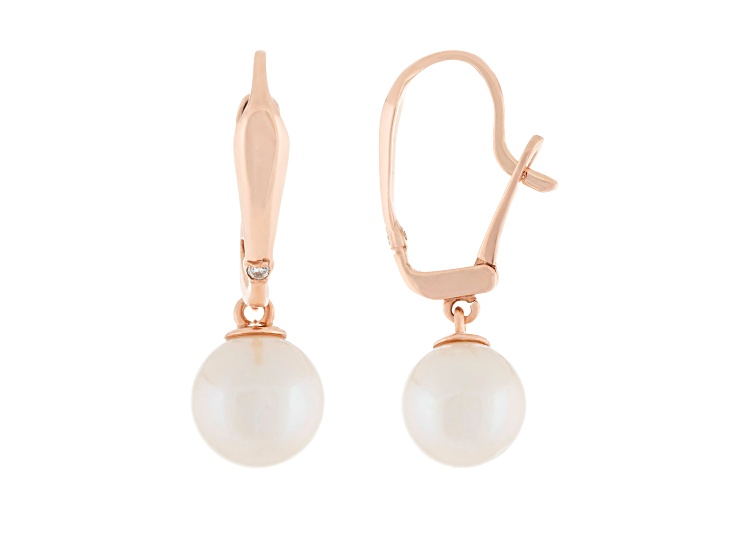 White Cultured Freshwater Pearl 14k Rose Gold Earrings 8-8.5