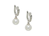 14KW Hoop Earrings  0.11 ctw  Diamond , White 9mm Cultured Pearl