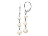 Rhodium Over 14K White Gold 4-6mm Near Round White Freshwater Cultured Pearl Dangle Earrings