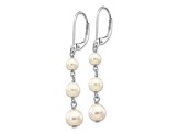 Rhodium Over 14K White Gold 4-6mm Near Round White Freshwater Cultured Pearl Dangle Earrings
