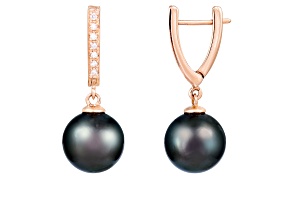 10-11mm Round Tahitian pearl earrings with .105CT DTW in 14k rose gold