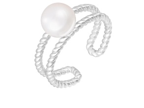 White Cultured Freshwater Pearl Rhodium Over Silver Ring