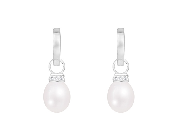 8-8.5mm White Cultured Freshwater Pearl Rhodium Over Sterling Silver Earrings