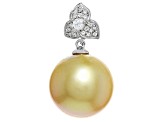 Golden South Sea Cultured Pearl with Diamonds Pendant in 18K White Gold